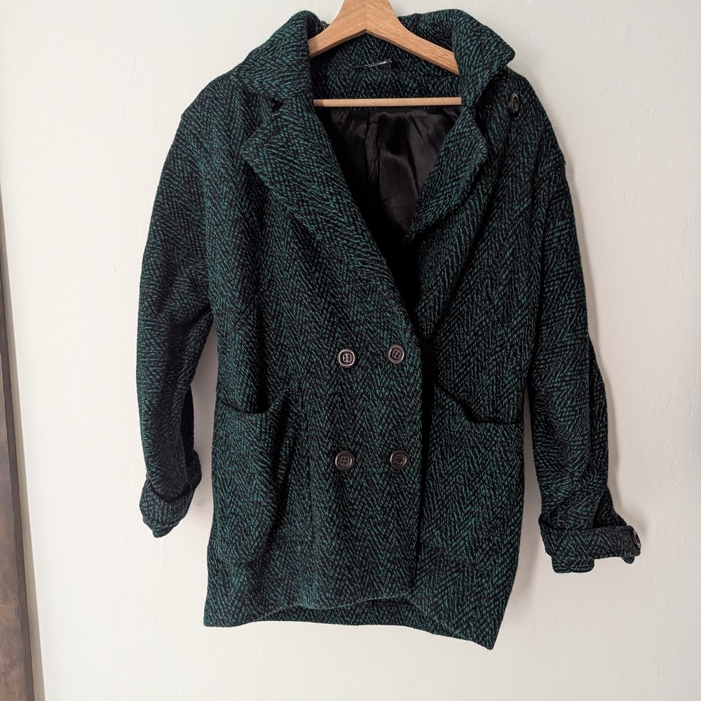 Sears Black and Green Pea Coat for Women